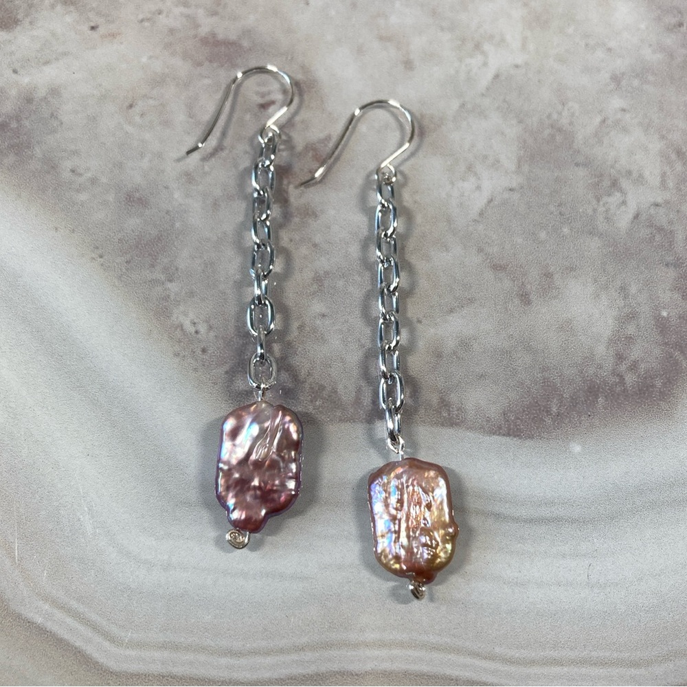 ✨Handmade Baroque Pearl Pendant Earrings Silver